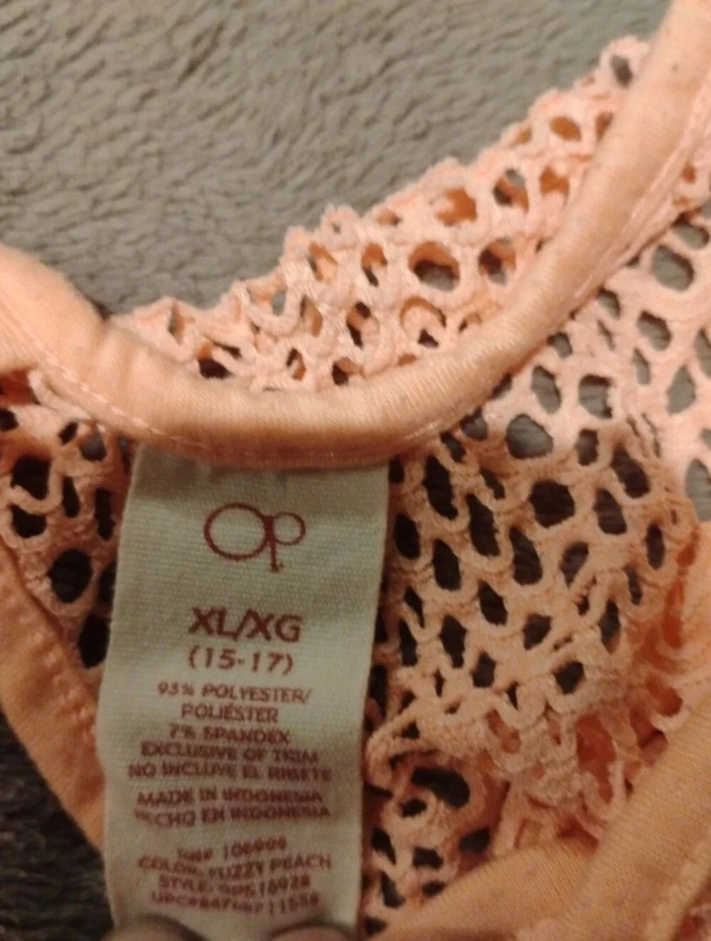 OP Ocean Pacific Peach Open Fishnet Knit Swimsuit Cover Up Dress - XL (15-17)